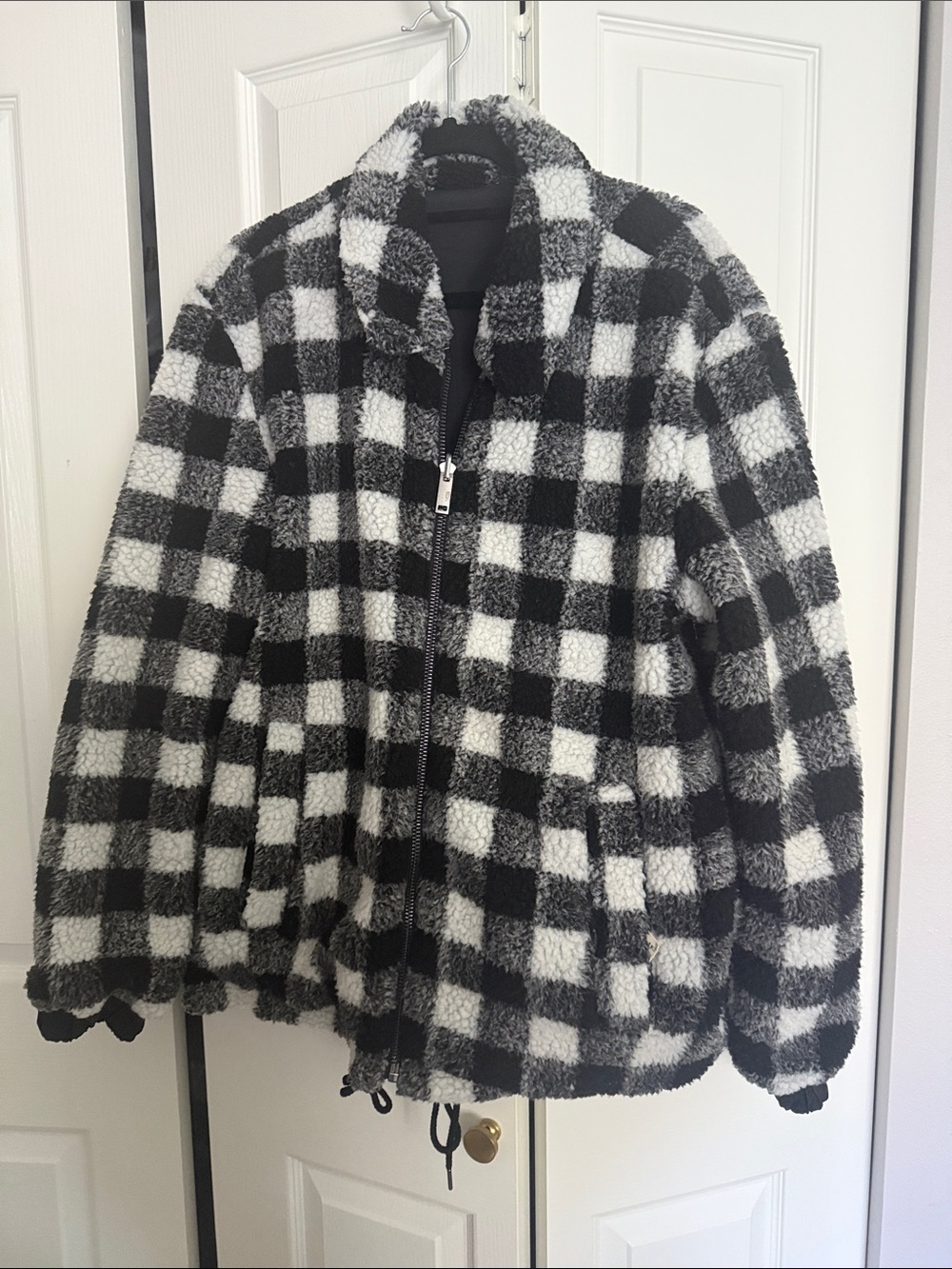 UGG Black & White Buffalo Check Sherpa Puffer Jacket